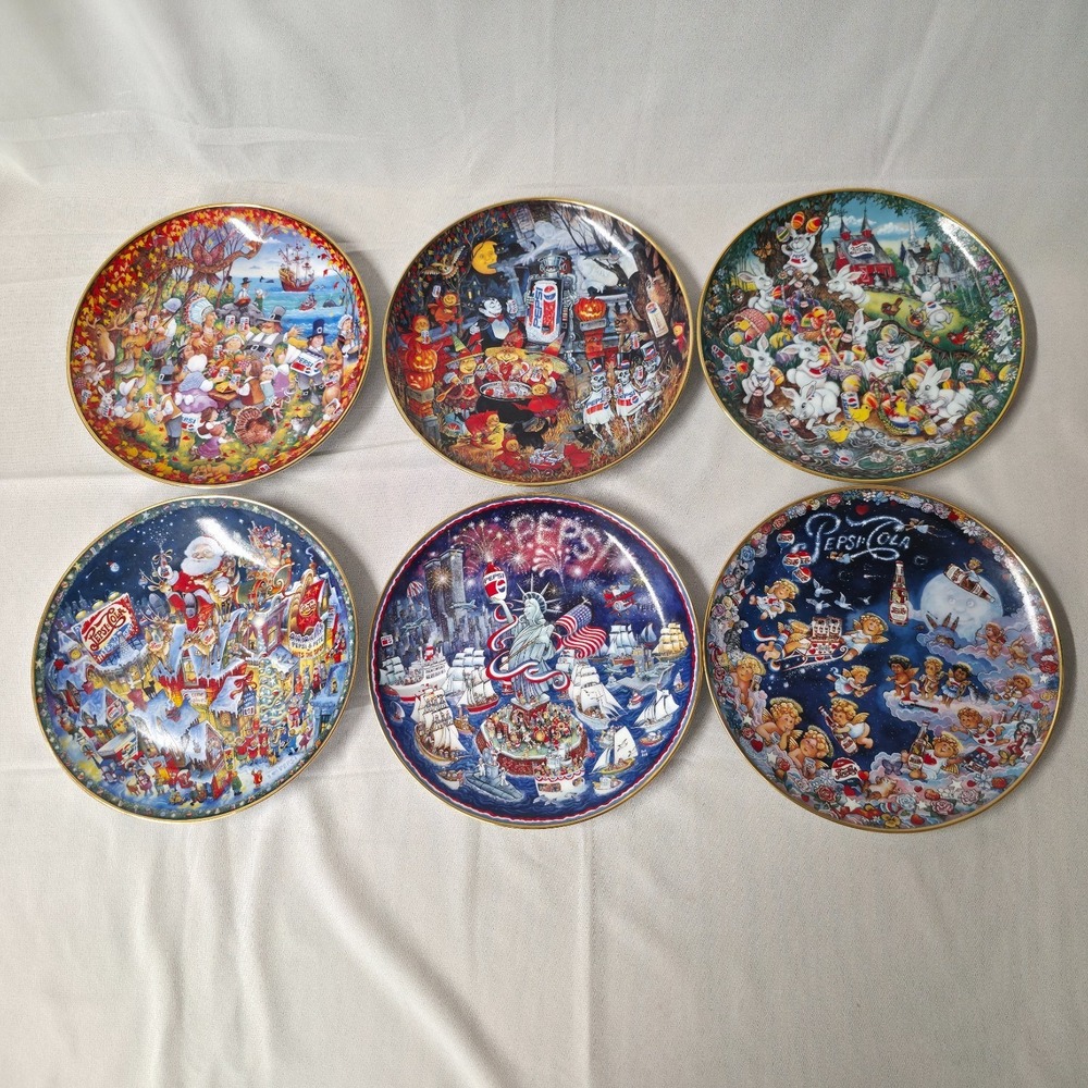 Four Bill Bell Holiday Pepsi Plates Franklin Mint 1995
